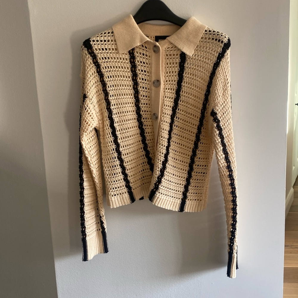 Cotton crochet black and cream collared cardigan
